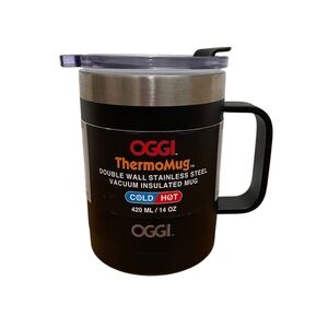 Oggi ThermoMug Black Stainless Steel Double Wall Vacuum Insulated Mug Home 14 Oz
